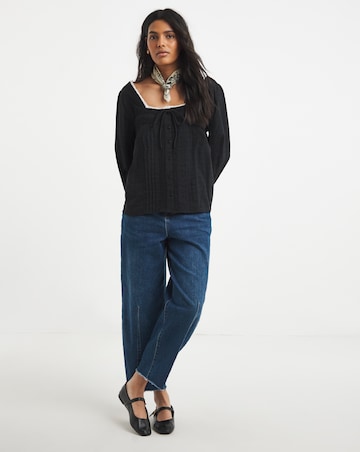 Simply Be Black Square Neck Lace Trim Prairie Blouse