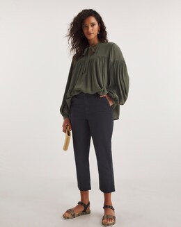 Navy Stretch Chino Cropped Trousers