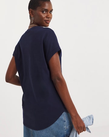 Pure Cotton Navy Relaxed Short Sleeve Longline Top