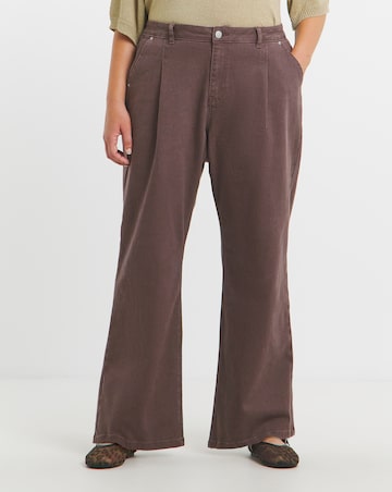 Simply Be Chocolate Pleat Wide Leg Jeans