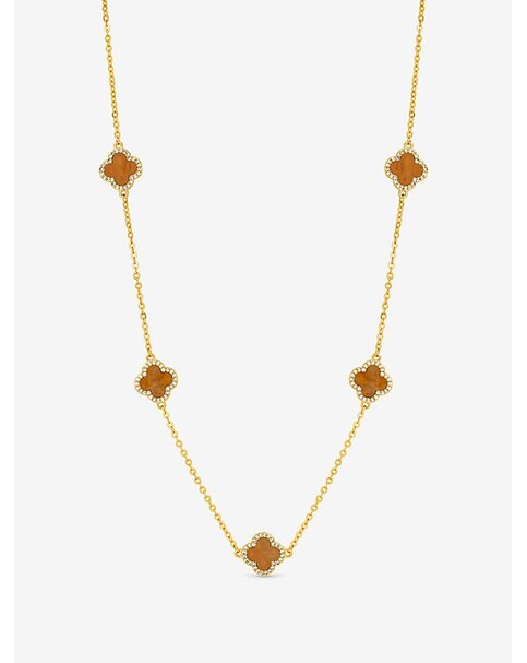 Jon Richard Gold Plated Tigers Eye Station Clover Necklace