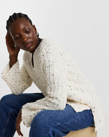 Fluffy Sequin V-Neck Longline Top