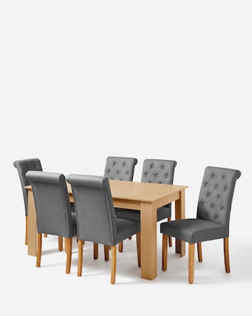 Dakota 6 Seater Dining Table with 6 Ava Button Back Chairs