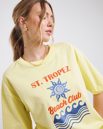 Simply Be Light Yellow Glitter St Tropez Graphic T-Shirt