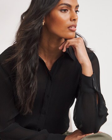 Black Sheer Plisse Shirt