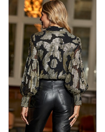 Sosandar Black Metallic Floral Foil Shirt