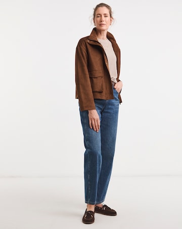 Tan Suedette Funnel Neck Relaxed Fit Jacket