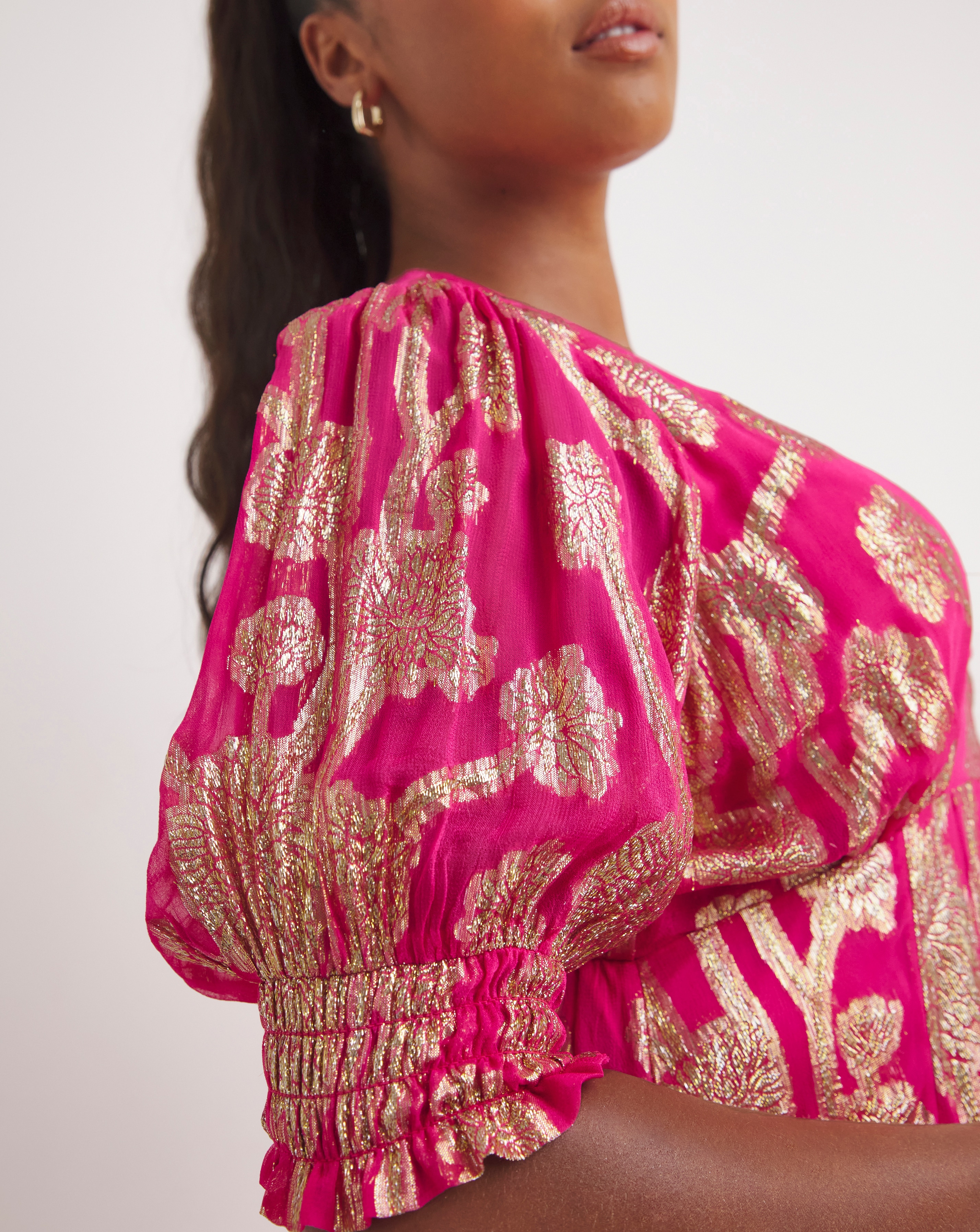 Pink And Gold Jacquard Maxi Dress | Fashion World