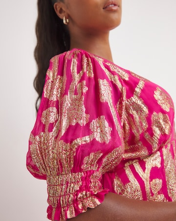 Pink And Gold Jacquard Maxi Dress | Fashion World Pink And Gold Jacquard Maxi Dress | Fashion World