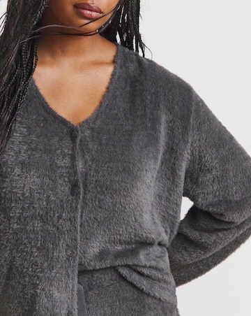 Grey Marl Fluffy V Neck Cardigan