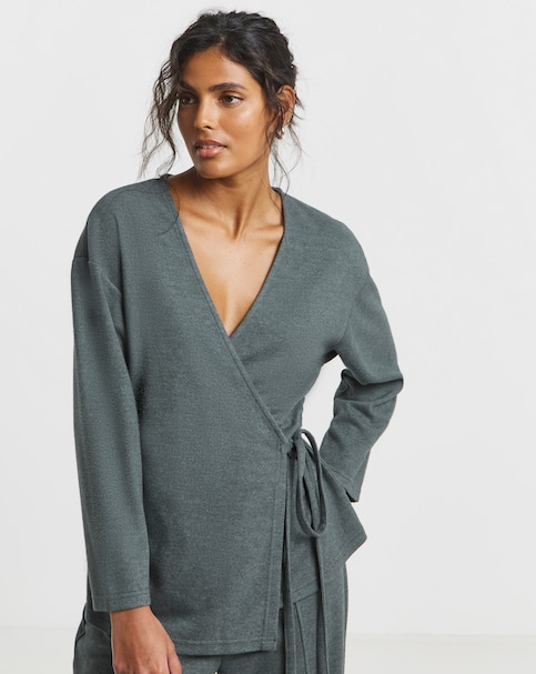 Charcoal Marl Soft Touch Ribbed Wrap Top