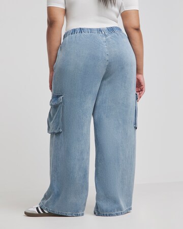 Simply Be Bleach Wash Pull On Wide Leg Jeans with Tencel TM Lyocell