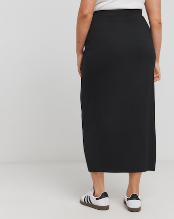 Black Jersey Tube Midi Skirt