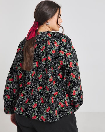 Simply Be Ditsy Floral Print Blouse with Lace Trim Collar