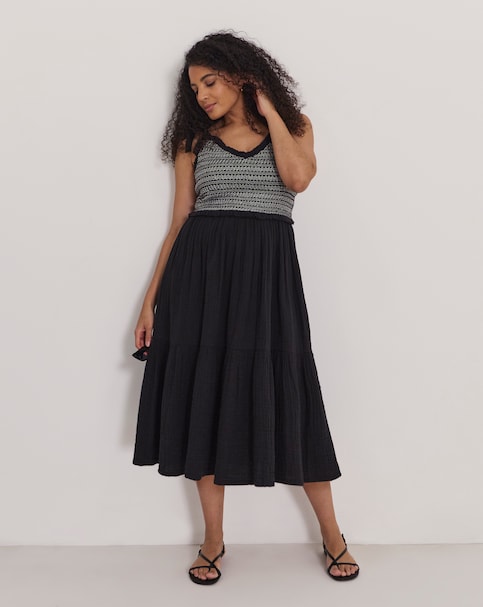 Beach to Beach Contrast Stitch Shirred Beach Dress
