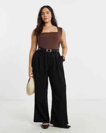 Simply Be Black Lyocell Pleat Detail Wide Leg Jeans