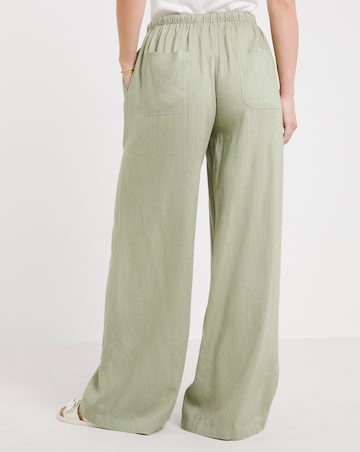 Simply Be Khaki Tie Waist Linen Mix Wide Leg Trousers