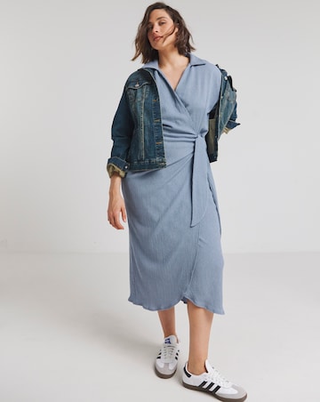 Simply Be Blue Textured Jersey Collared Wrap Dress