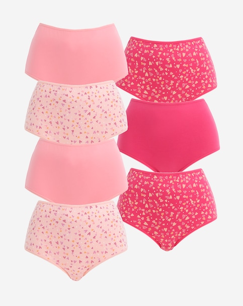 Pretty Secrets 7 Pack Full Fit Brief Knickers - Pink Hearts