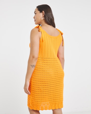 Simply Be Orange Tie Shoulder Crochet Look Mini Dress