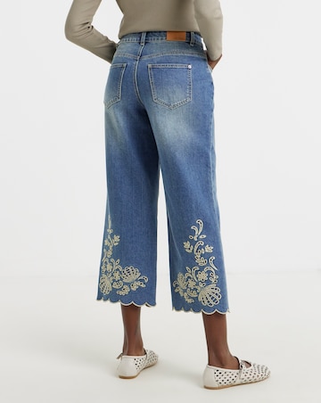 Blue Scallop Hem Broderie Crop Jeans