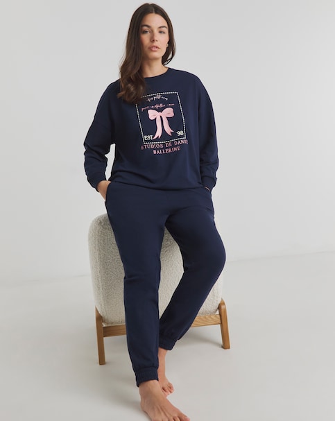 Sweatshirt And Jogger Bow Embroidery Lounge Set