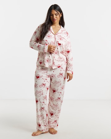 Chelsea Peers Classic Button Up Pyjama Set Valentines Cherub Print