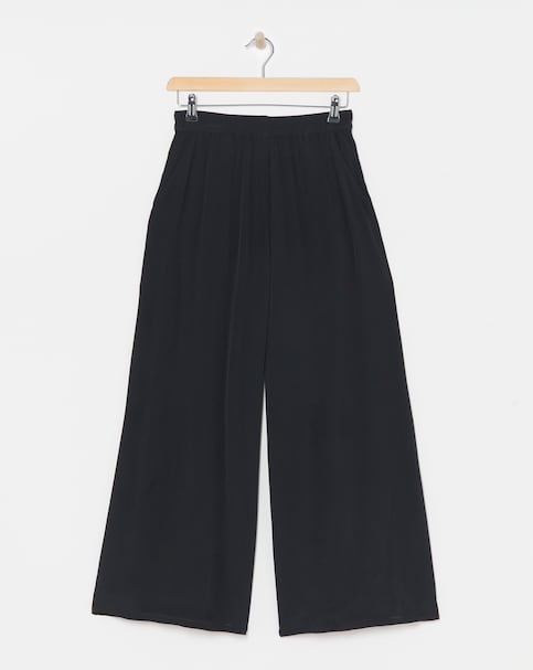Black Pull On Crinkle Palazzo Trousers