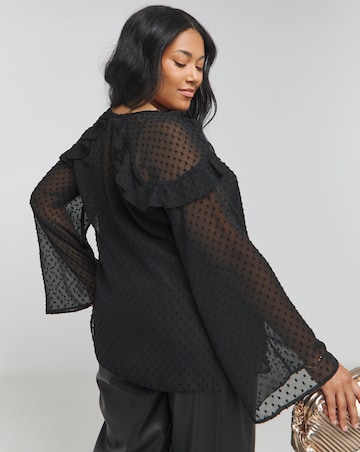 Joanna Hope Dobby Spot Ruffle Blouse