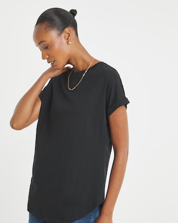 Black Longline Short Sleeve Curved Hem Top