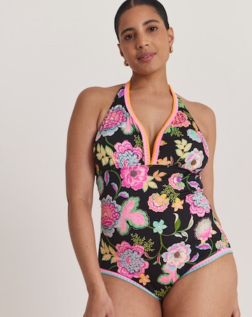 Figleaves Floral Print Plunge Halterneck Swimsuit