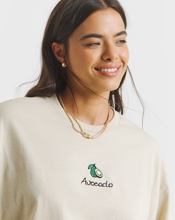 Sand Avocado Embroidery T-Shirt