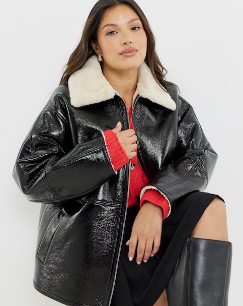 SBE Black Lacquered Aviator Jacket