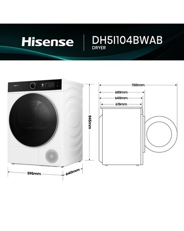 Hisense Power Steam 5i Series DH5I104BWAB WiFi-enabled 10kg Tumble Dryer - White