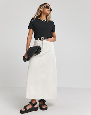 Ecru A Line Maxi Denim Skirt
