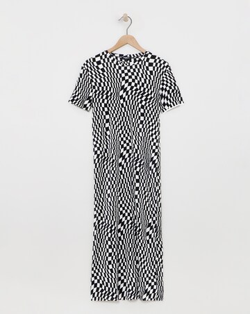 Checkerboard Print Plisse T-Shirt Midi Dress