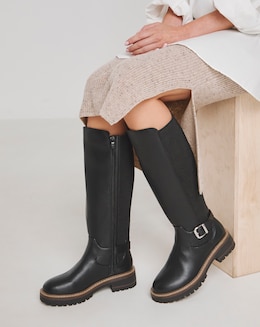 Apollo Knee High Elasticated Buckle Boots - Extra Wide Fit (EEE) &amp; Curvy Calf