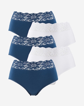 Pretty Secrets (5 Pack) Lace Top Full Brief Knickers Navy/White