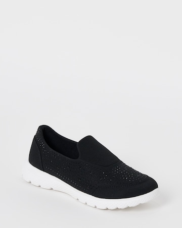 Cushion Walk Black Sparkle Arch Slip-On Trainers - Wide Fit (E)