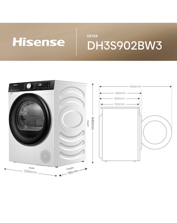 Hisense 3S Series DH3S902BW3 WiFi-enabled 9kg Heat Pump Tumble Dryer - White