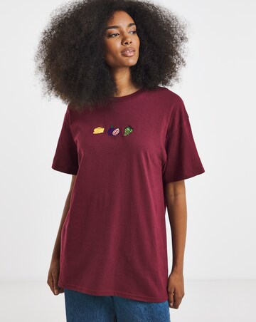 Burgundy Christmas Savoury Embroidery T-Shirt