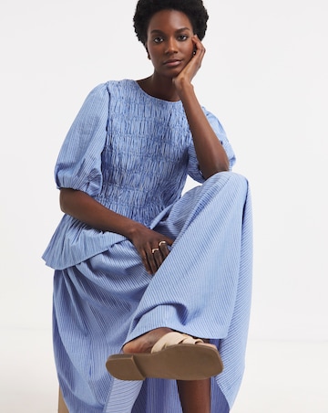 Shirred Peplum Striped Blouse