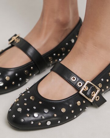 Detroit Embellished Studded Mary Jane Flat Shoes - Wide Fit (E)