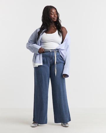 Simply Be Mid Blue Pleat Detail Lyocell Wide Leg Jeans