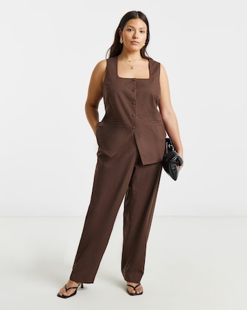 Simply Be Chocolate Linen Longline Square Neck Waistcoat
