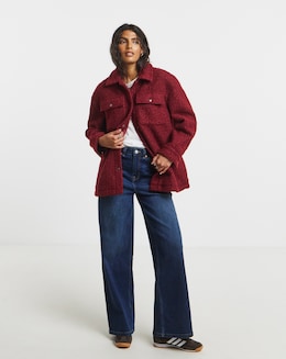 Simply Be Burgundy Plush Teddy Pocket Shacket