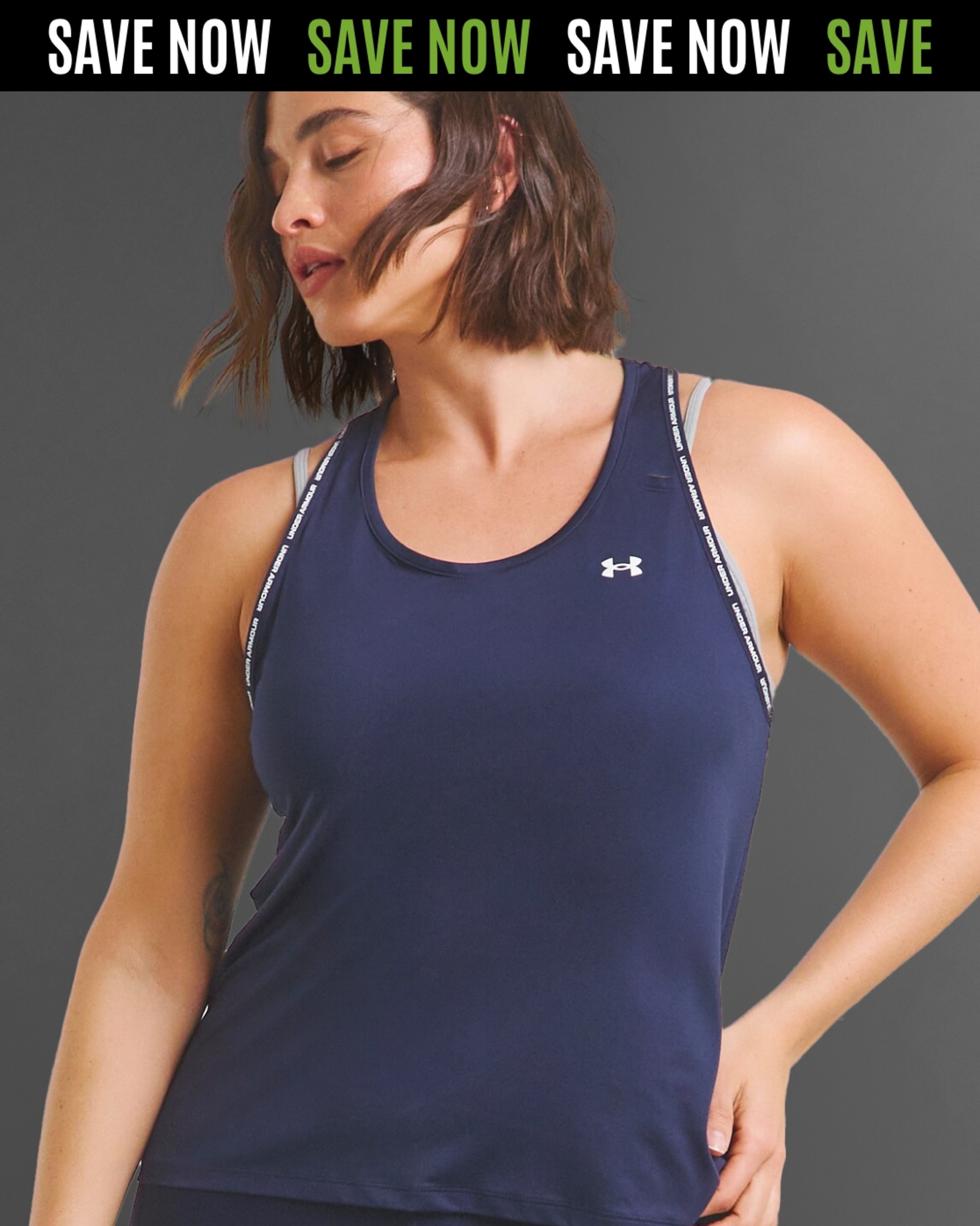 Woman Modeling Navy Blue Under Armour Activewear Tank Top