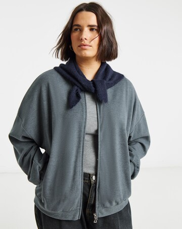 Charcoal Marl Cut & Sew Zip Up Bomber Jacket