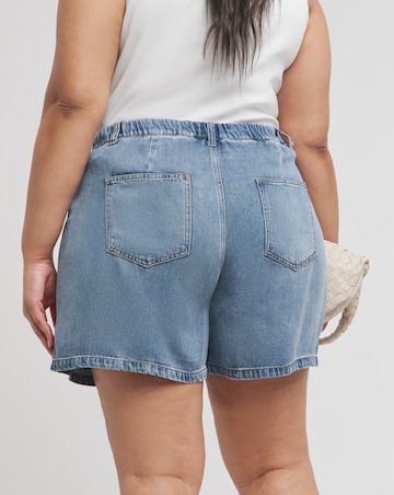 Simply Be Mid Wash Pleat Flippy Short made with Tencel TM Lyocell