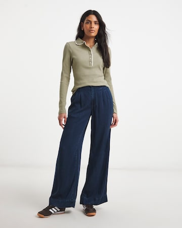 Simply Be Sage Contrast Scallop Trim Polo Top